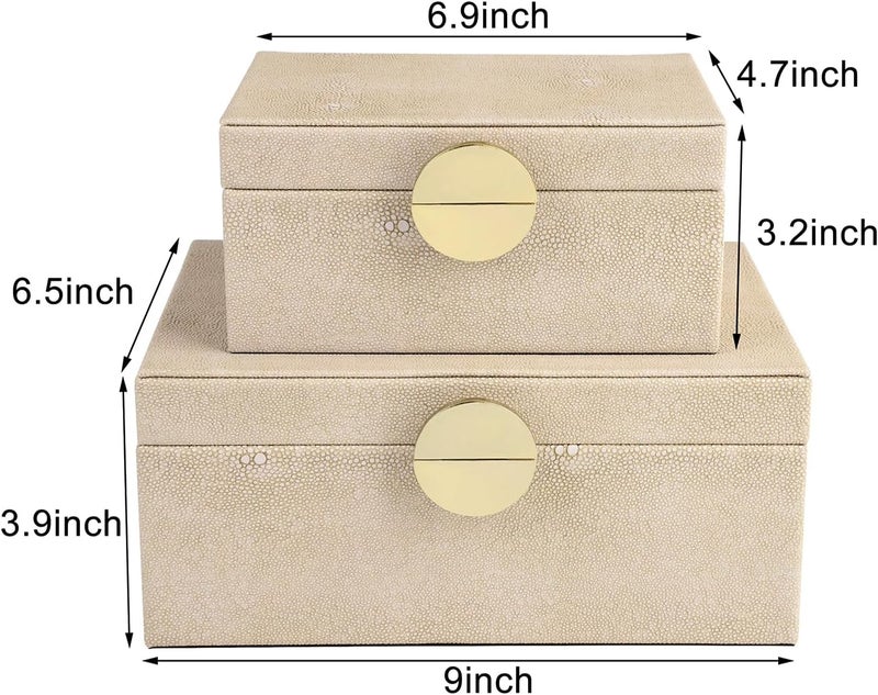HofferRuffer Faux Leather Jewelry Boxes, Decorative Boxes Storage Accessory Organizer with Gold Hardware Decor, Classic Vegan Leather Set of 2 Pieces (Light Grey) - Image 2